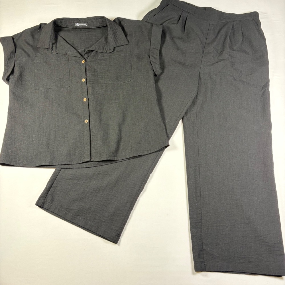PrettyGarden 2 Piece Button Down Wide Leg Coastal Grandma Minimalist Summer Chic